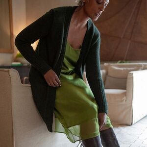 ERICA TANOV The Joan Alpaca Long Cardigan in Forest Handmade Luxe Fall 2024 1 S